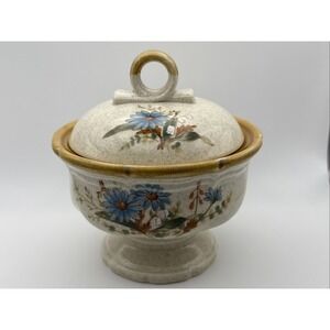 Vintage Retired Mikasa Blue Daisies Stoneware Sugar‎ Dish EB804